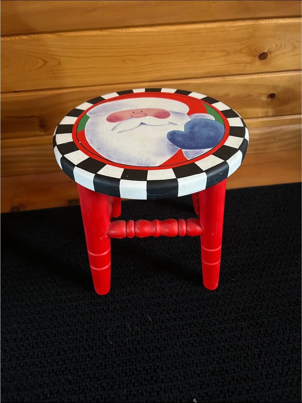 Wood Painted Red Santa 🎅Holiday Stool - Festive Home Accent